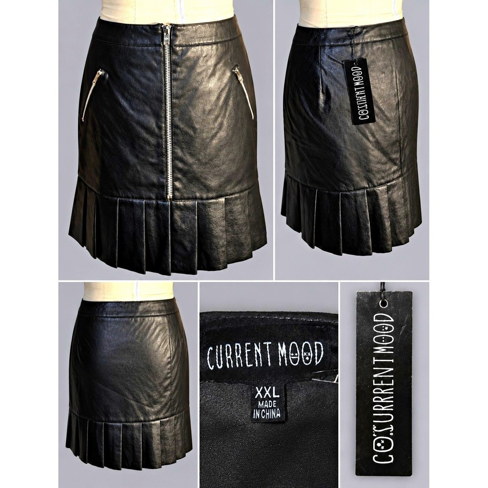 Current Mood Dolls Kill Leather Pleated Mini Skirt XXL NWT Pockets Goth Vid 9